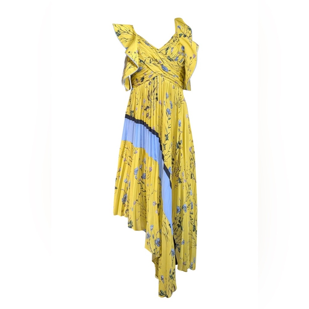 Self-Portrait Yellow Pleated Asymmetrical Dress
